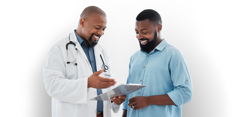 Smiling man with his doctor